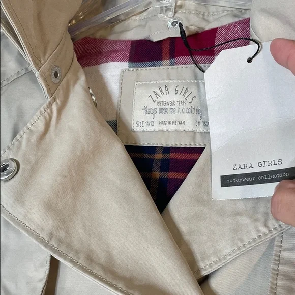 Zara Double Breasted Trench Coat with Detachable Hood. Girl’s 11/12. NWT. - Picture 5 of 14